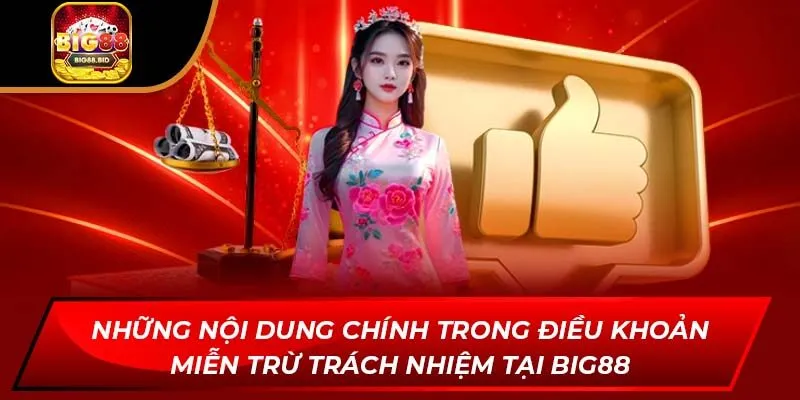 Những nội dung chính trong điều khoản miễn trừ trách nhiệm tại BIG88